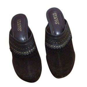 Franco Sarto brown suede studded clogs